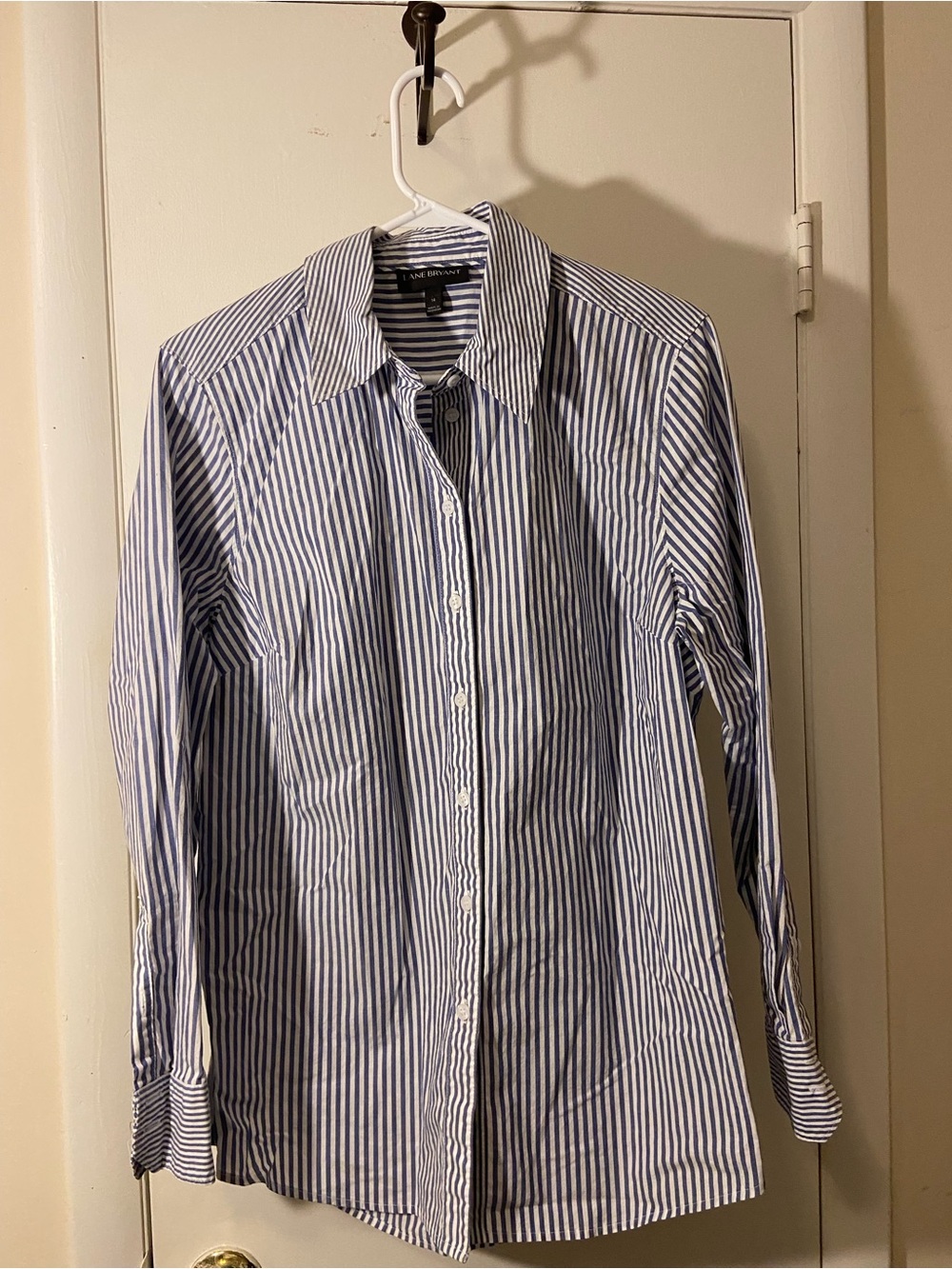 Lane Bryant Navy and White Striped Button-Down Shirt